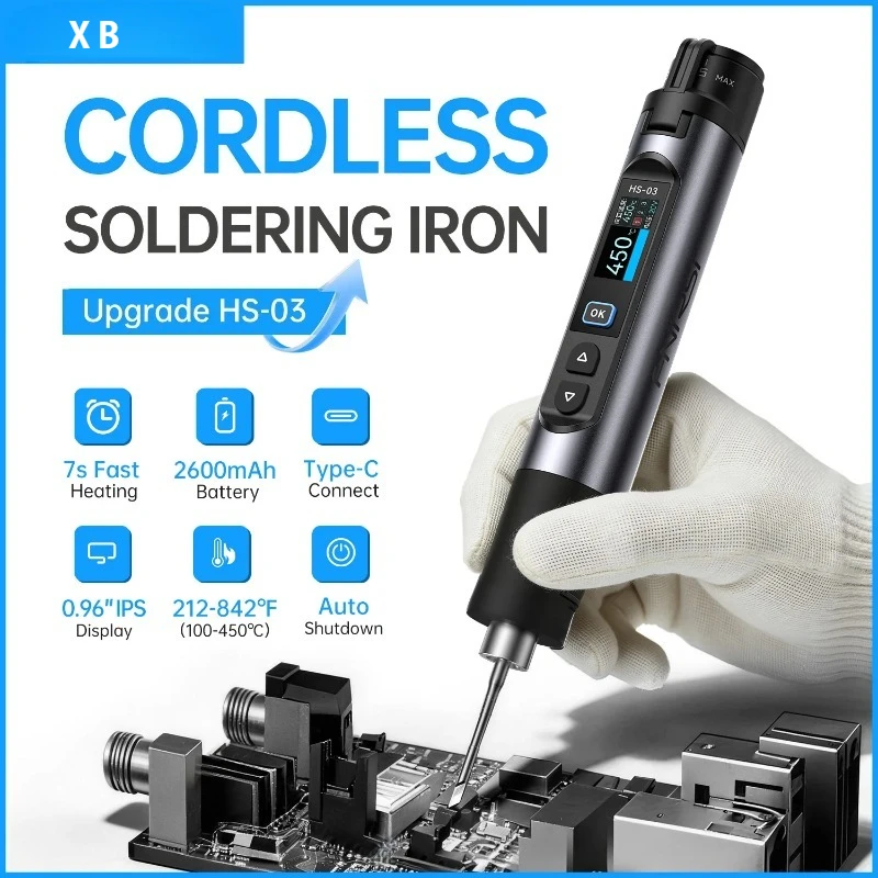 HS-03 Cordelss Soldering Iron Type-C Wireless Soldering Iron Kit 18650 Battery Rechargeable Portable Welding Repair Tools