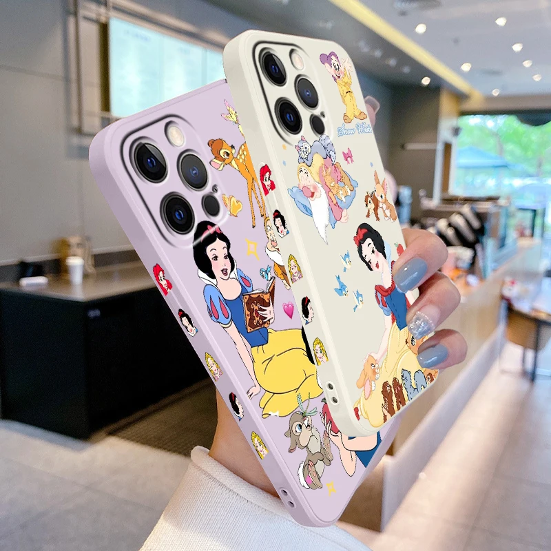 Disney Snow White Cute Liquid Left Rope For Apple iPhone 15 14 13 12 11 XS XR X 8 7 SE Pro Max Plus Mini Back Phone Case