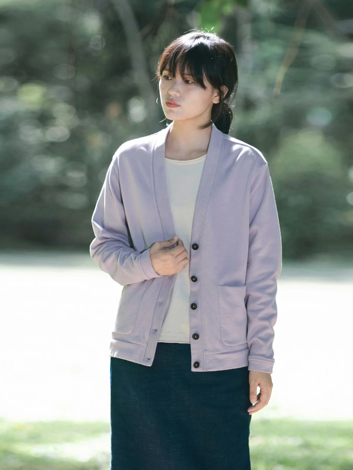 

Хлопковая толстовка с v-образным вырезом и длинным светом, открытый кардиган, универсальный светло-фиолетовый, ранняя осень, новое поступление