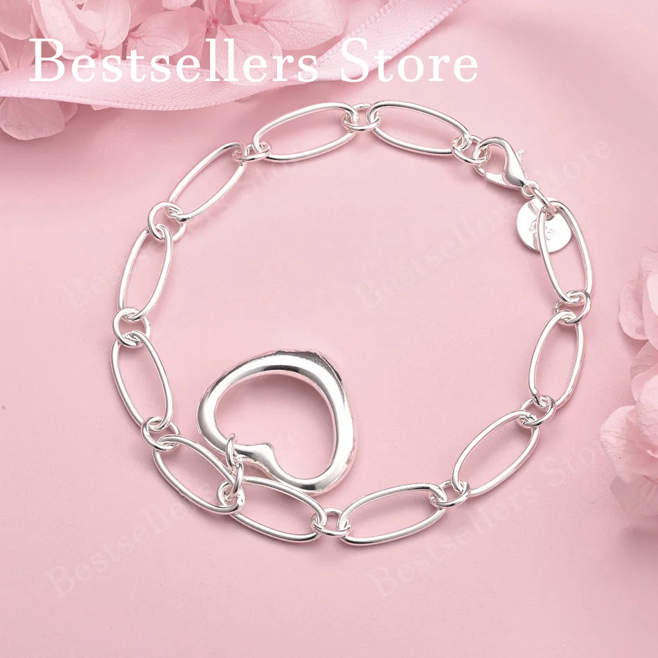 

925 sterling silver 8-inch minimalist heart-shaped bracelet, fashion accessories, wedding party jewelry