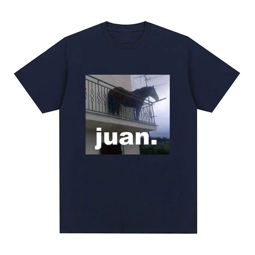 Juan Meme Horse on Balcony Graphic T Shirt Men Women Fashion Oversized Funny T Shirts Male Casual O-Neck T-shirt Tops Streetwear