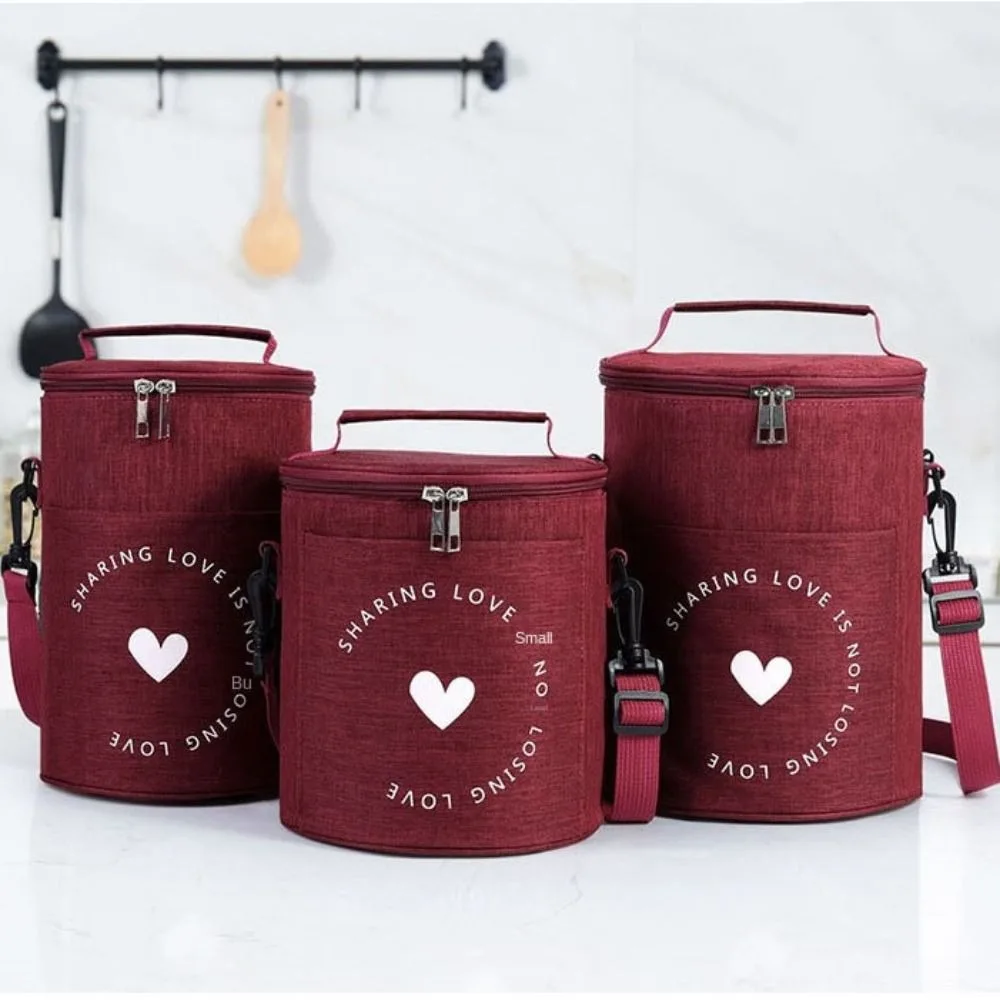 Aluminum Foil Cylinder Insulated Lunch Box Bag Large Capacity Oxford Round Lunch Bag Thicken with Adjustable Strap Thermal Bag