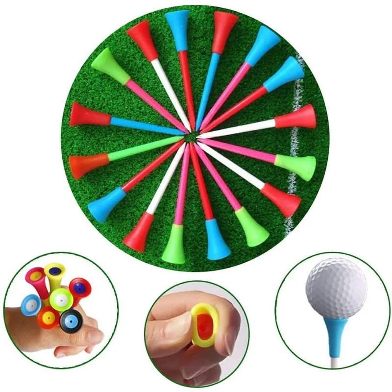 Plastic Golf Tees 50 pack Multicolor Rubber Cushion Durable Bulk Colored White Orange Red for Men Kids Women Gift Pack