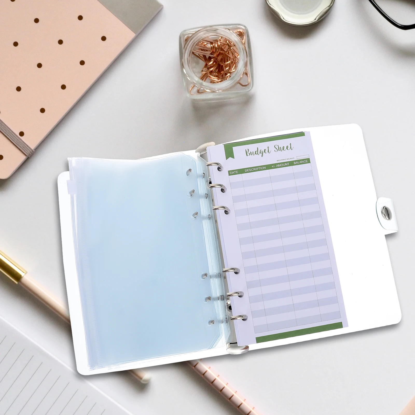 

Loose leaf Budget Notepad PVC Cash Management Book Capital Planning Note Pads Business Cards Holder Store Coins Checks Receipts