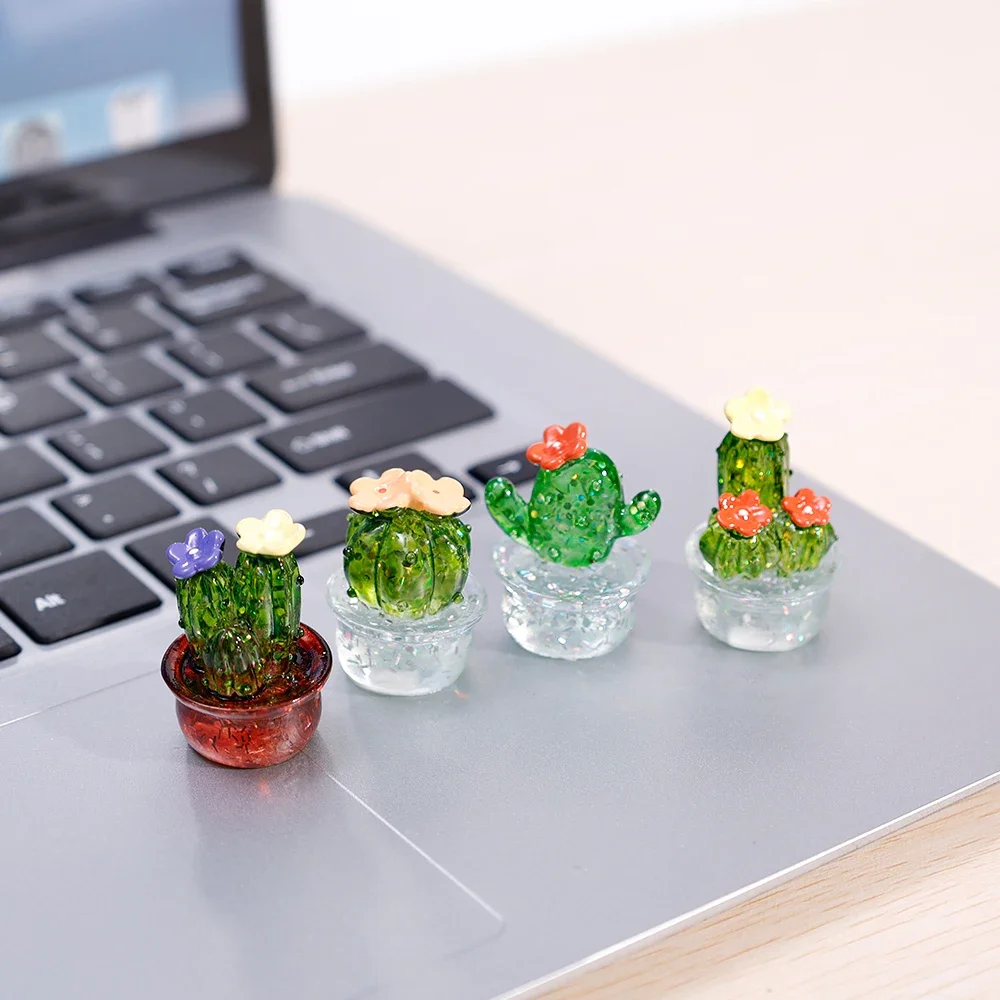 Simulation Cactus Rearview Mirror Ornaments Cute Handmade Transparent Mini Bonsai Figurines Resin Car Ornaments