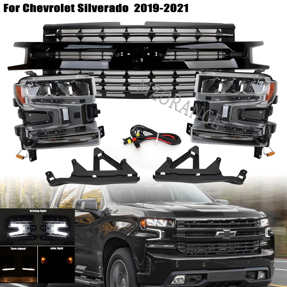 

Car LED Headlights For Chevrolet Silverado 1500 2019 2020 2021 With Front bumper Grille Low Upgrade Medium Configuration Lamp