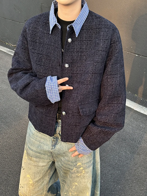 

Patchwork Little Bla Dr Sle Men's Jaet Spring Autumn Trendy Fake Two-Piece Collar High Street irt Upper Apparel