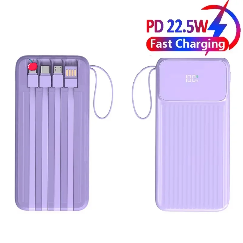 

Power bank Portable 20000mAh PD22.5w Fast Charging LED Built-in 4-in-1 Cable Charger 10000mAh External Battery For iPhone XIAOMI