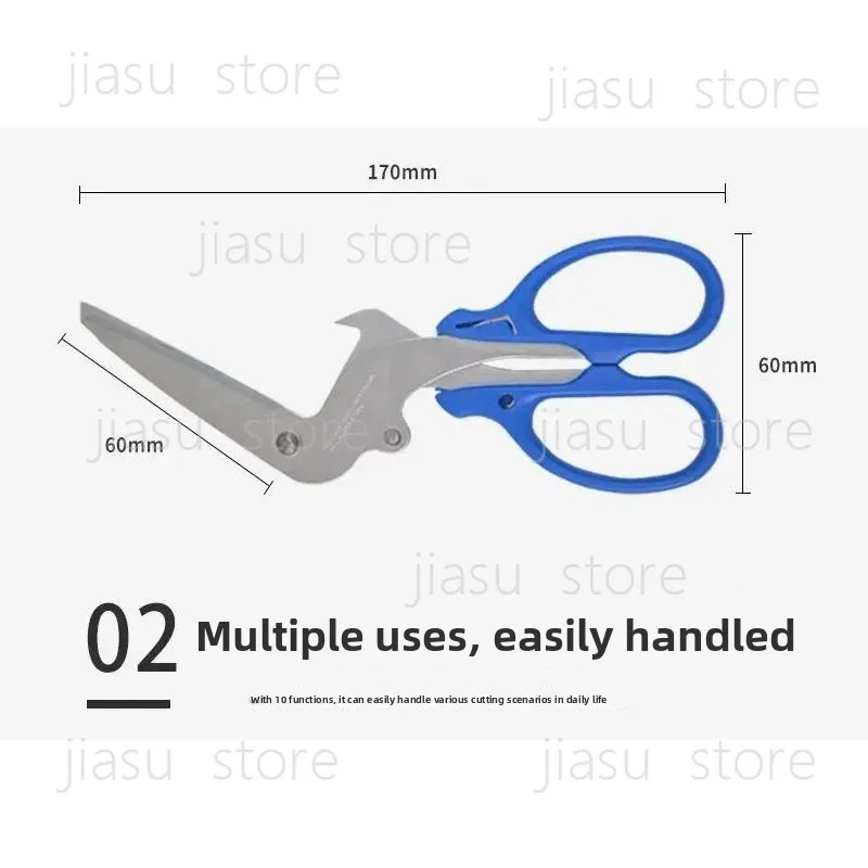 L-shaped multifunctional stainless steel scissors for office and home use, sharp curved scissors, can and bottle cap cutters