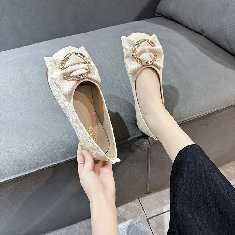 

New Style Women Silk Lace Bow Flats Shoes Square Toe Soft Bottom Slip on Loafers Woman Ballet Flats Platform Shoes Zapatos Mujer
