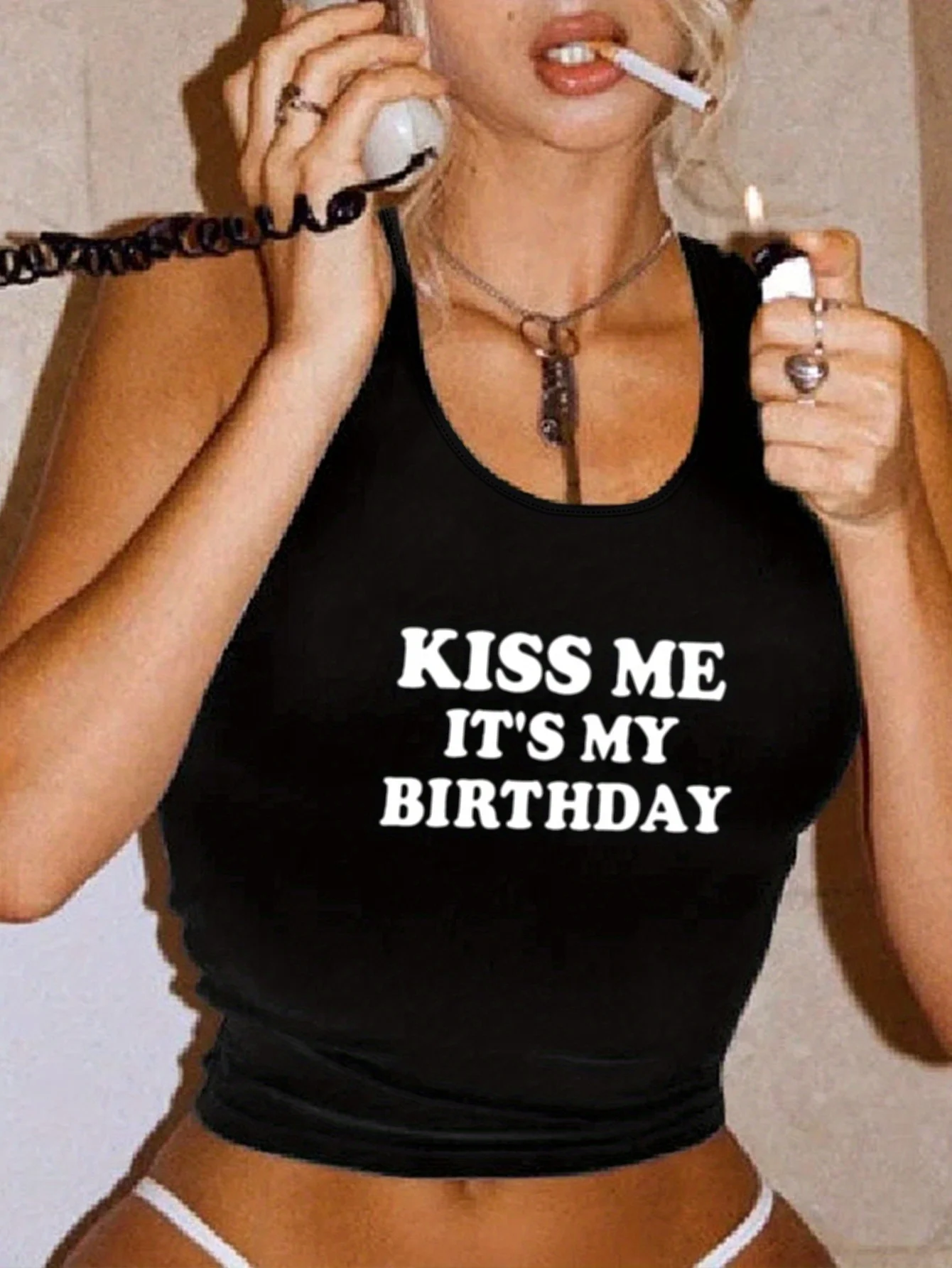 

Женский укороченный жилет Y2K, укороченный топ на день рождения «KISS ME IT's MY BIRTHDAY», рубашка без рукавов с буквенным принтом, летняя майка