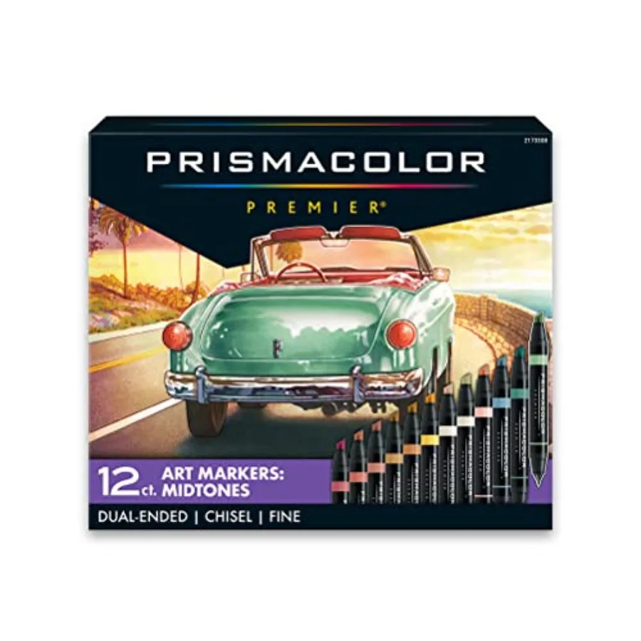

Premier Dual-Ended Art Markers Chisel and Fine Tips Colors 12 Count - Professional Quality for Artists Adult Coloring Drawing