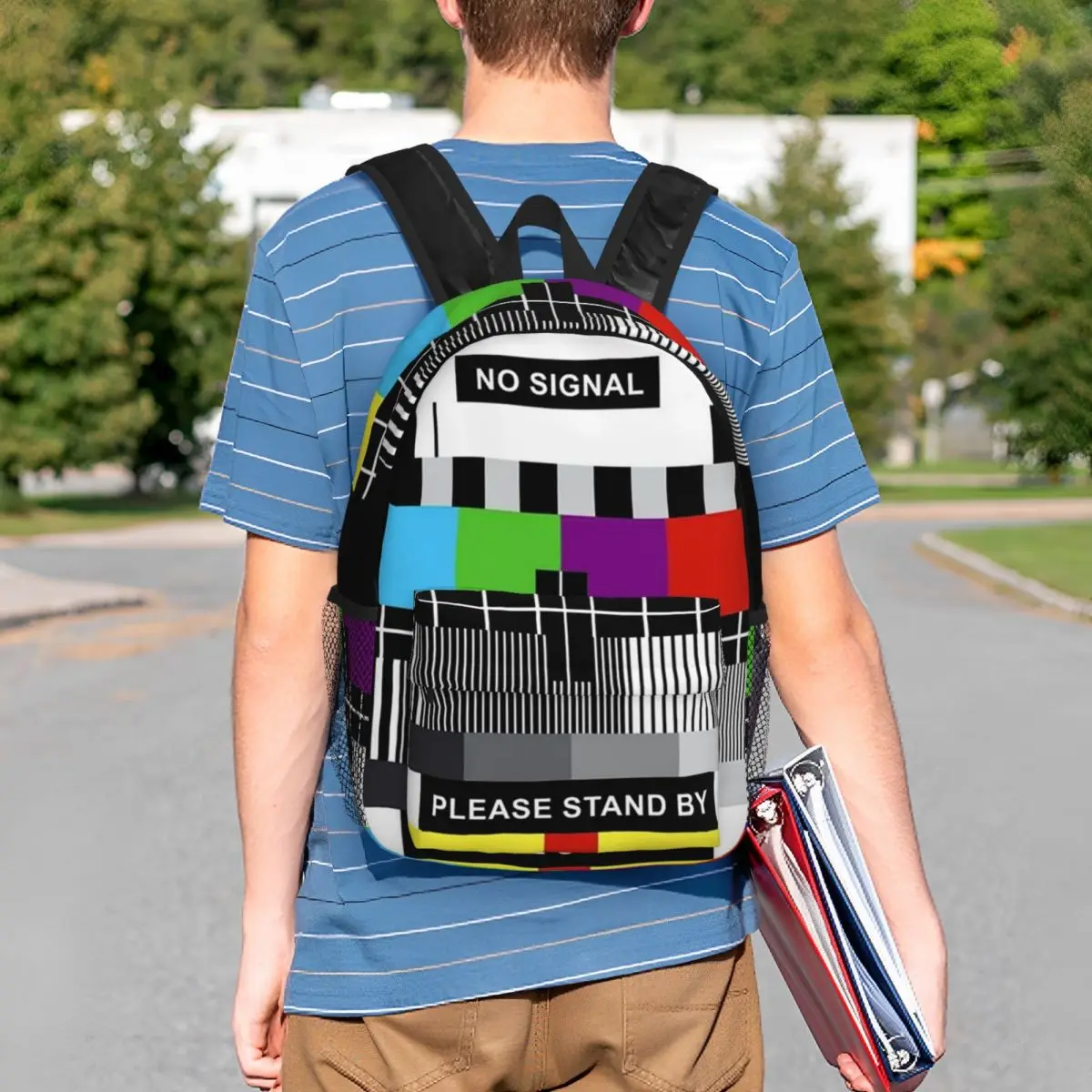 Cartoon TV Bars Signal Error Backpack Student BookBag Children School Bag Laptop Shoulder Bags for Boys Girls