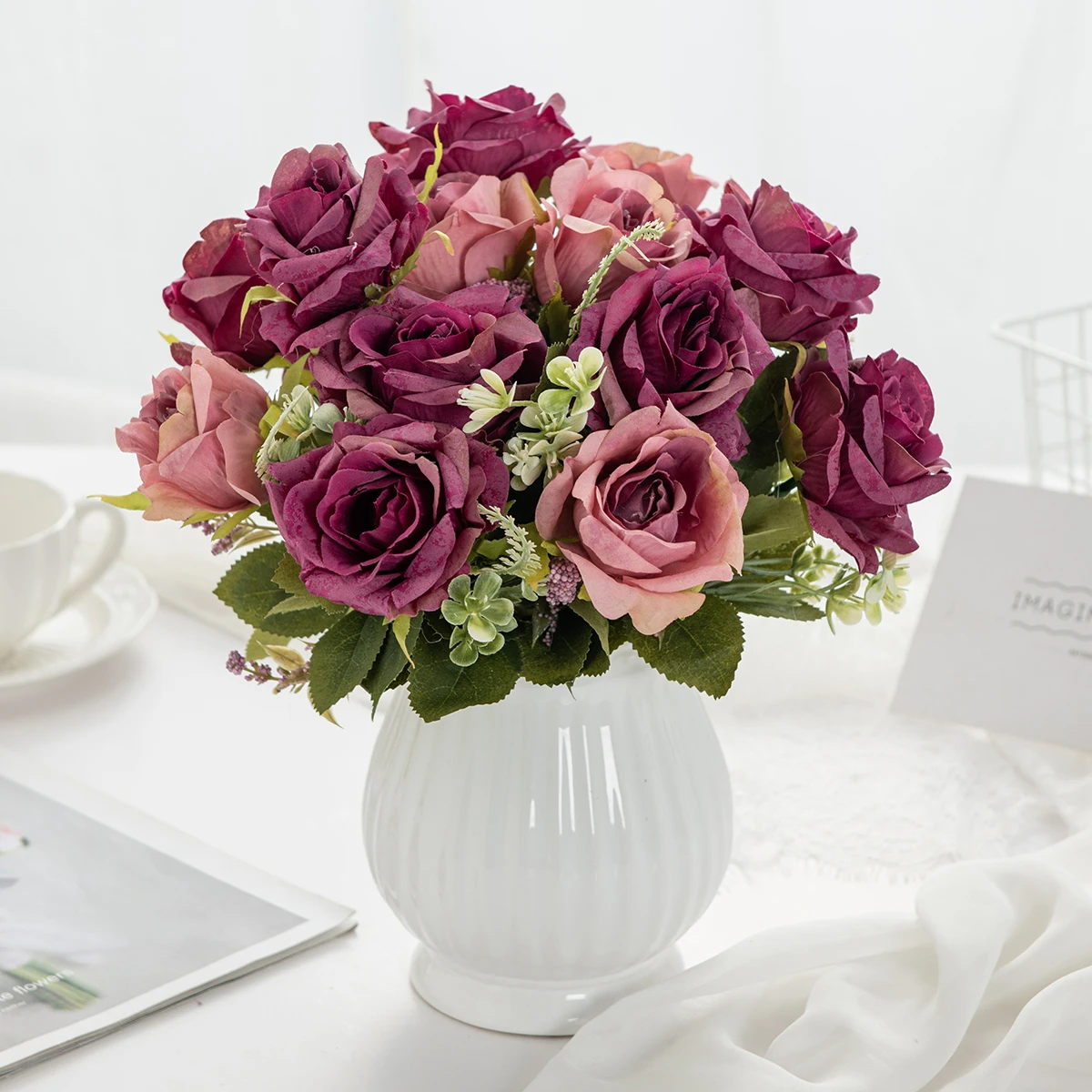 Artificial Flowers 5 Head Silk Rose Wedding Brial Bouquet Festival Decora Home Room Garden Yard Scrapbooking Diy Gifts Products