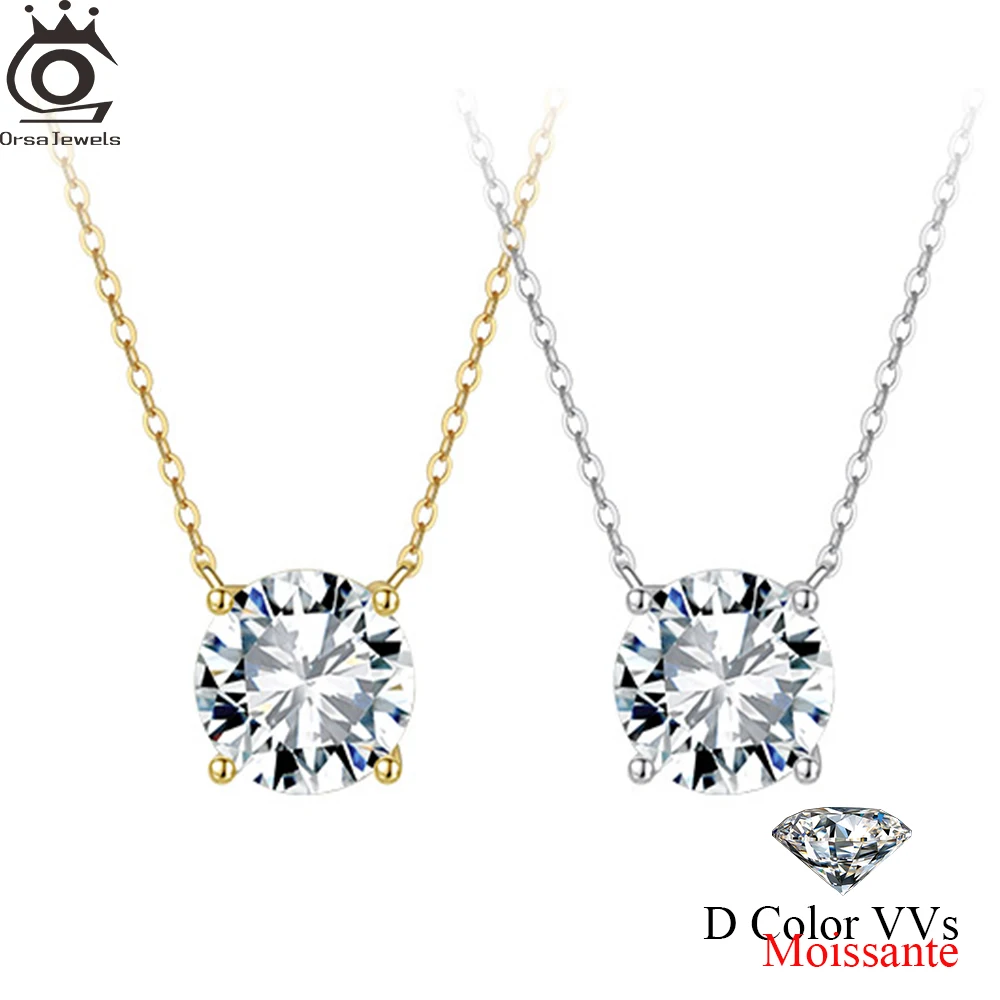 

ORSA JEWELS Moissanite Diamand D Color 1ct 2ct 3ct 4ct Round 925 Sterling Silver Pendant Necklace for Woman Jewelry SMON05