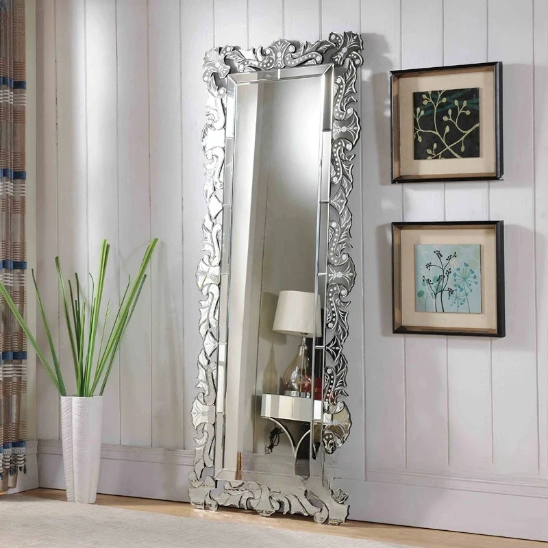 Carved Dressing Decorative Entrance Fitting Mirror Floor European Style