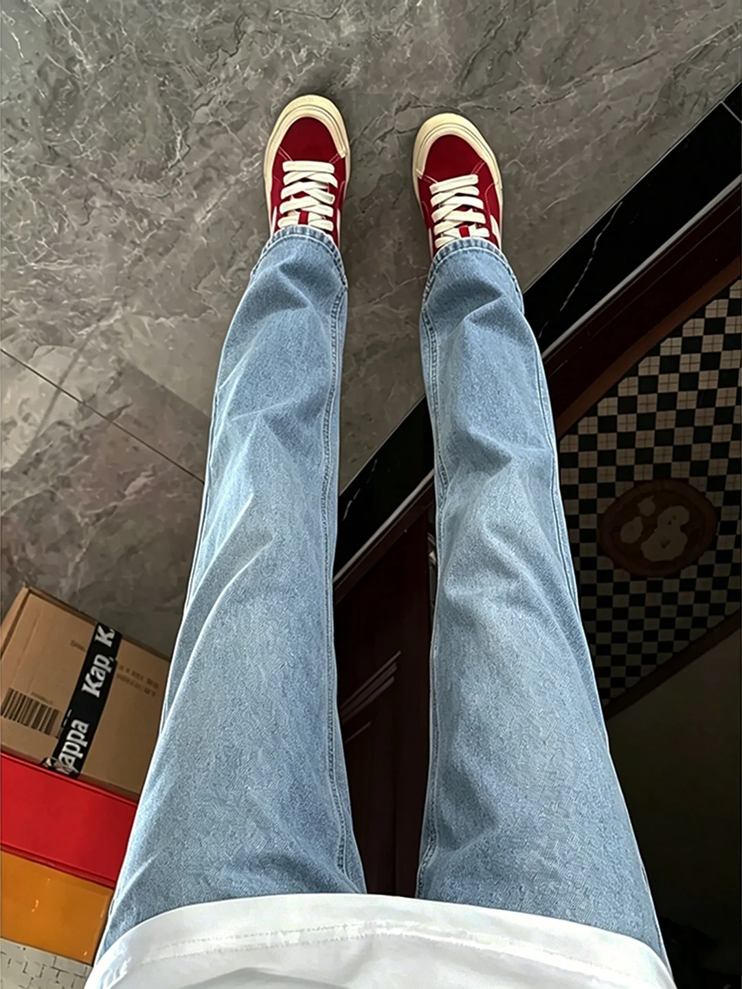 

Light Blue Bell Bottom Jeans Straight Leg Thin Summer American High Street Vibe for Men And Women Slimming Knife Pants