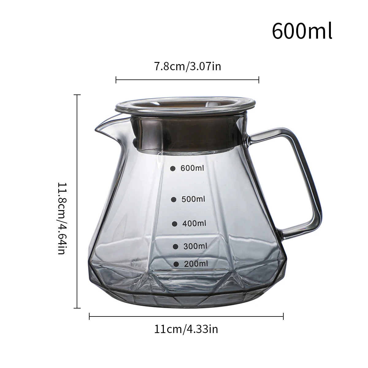 Leeseph-Bouilloire à café en forme de diamant, cafetière en verre, théière à degré de chaleur, cafetière réutilisable, ustensiles de café, 600ml