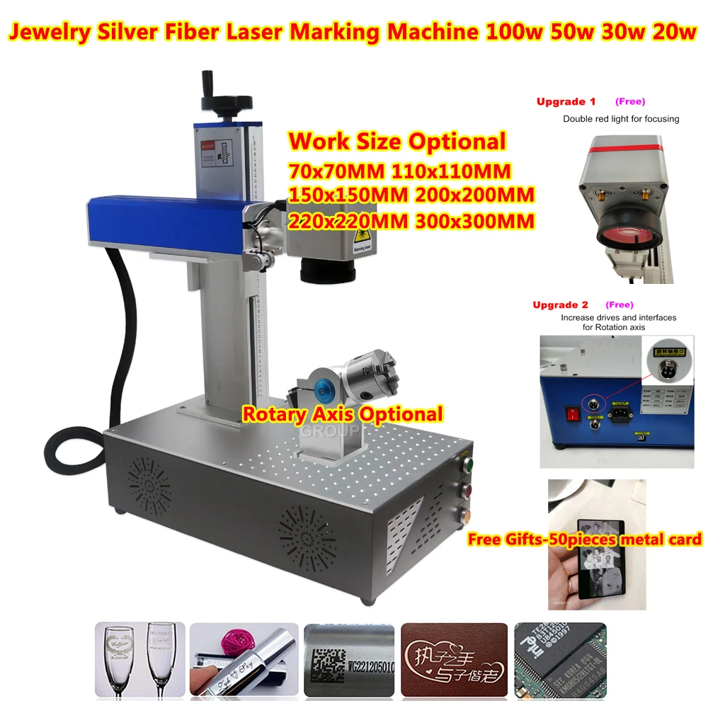 

Raycus 100W 50W 30W 20W Fiber Laser Metal Marking Machine with Rotary Axis Optional 300MM Lens for Gold Steel Jewelry Cutting