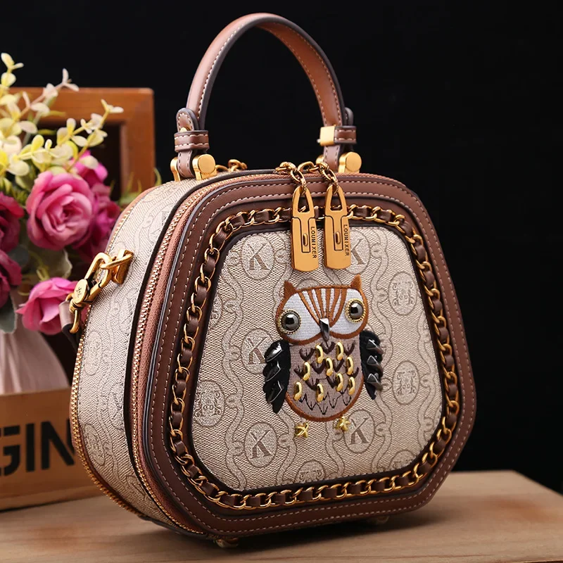 Luxury Brand High-quality Handmade Owl Embroidery Hand-held Pumpkin Bag Fashionable and Versatile Casual Shoulder Crossbody Bag