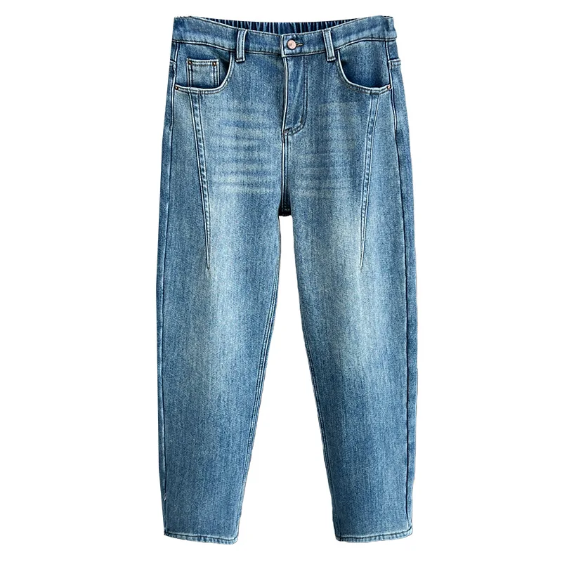 

XXXXXL Fashion Plus Size Women's Jeans Winter New Style Simple Warm Fleece And Thickened Denim Ankle-Length Harem Pants 8951