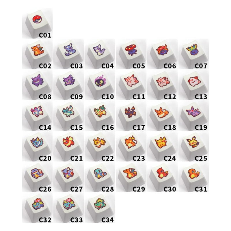 2026 Pocket Monsters Single Keycap Pixel Style Cute Cartoon Heat Sublimation Personality Pbt Material Mechanical Keyboard Cap