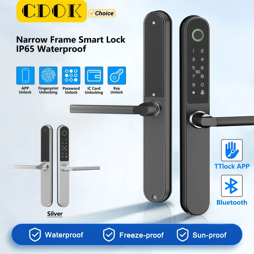 CDOK TTlock Smart Lock, Multi-Function Unlocking, Suitable for Glass Doors with Frames, as Well as Wooden and Metal Doors