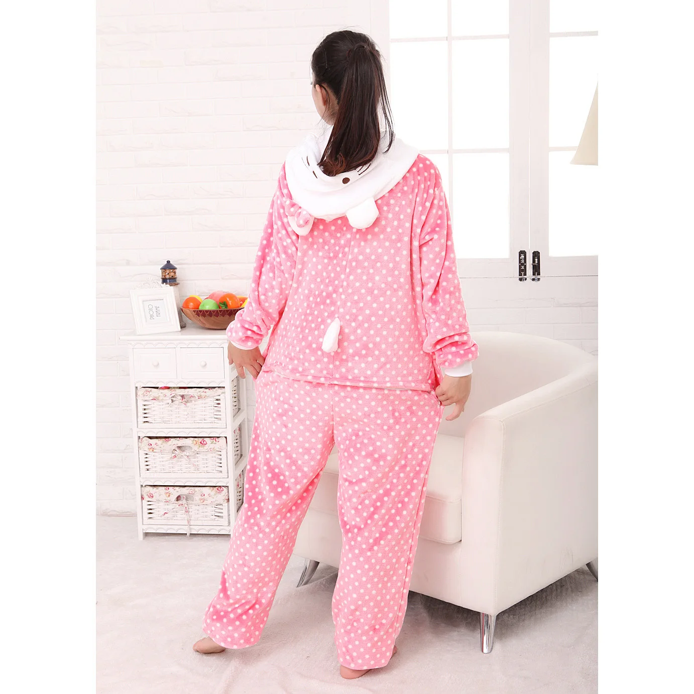 Piyama Onesie Flanel KT Set Keluarga Cocok untuk Wanita Anak-anak Dewasa Pakaian Tidur Kartun Lucu Pakaian Rumah Musim Dingin