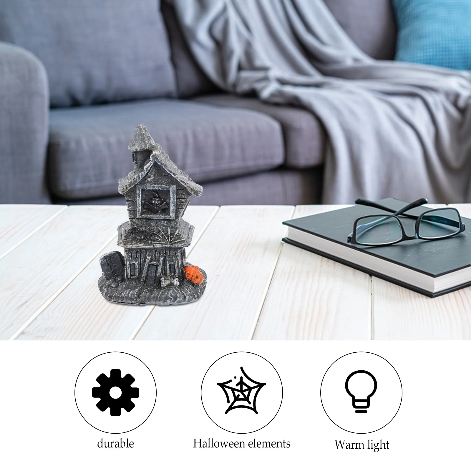 

1pc Halloween Haunted House Adornment Ghost House Light-Up Decoration For Home Halloween Ornament Warm Lighting Retro Style