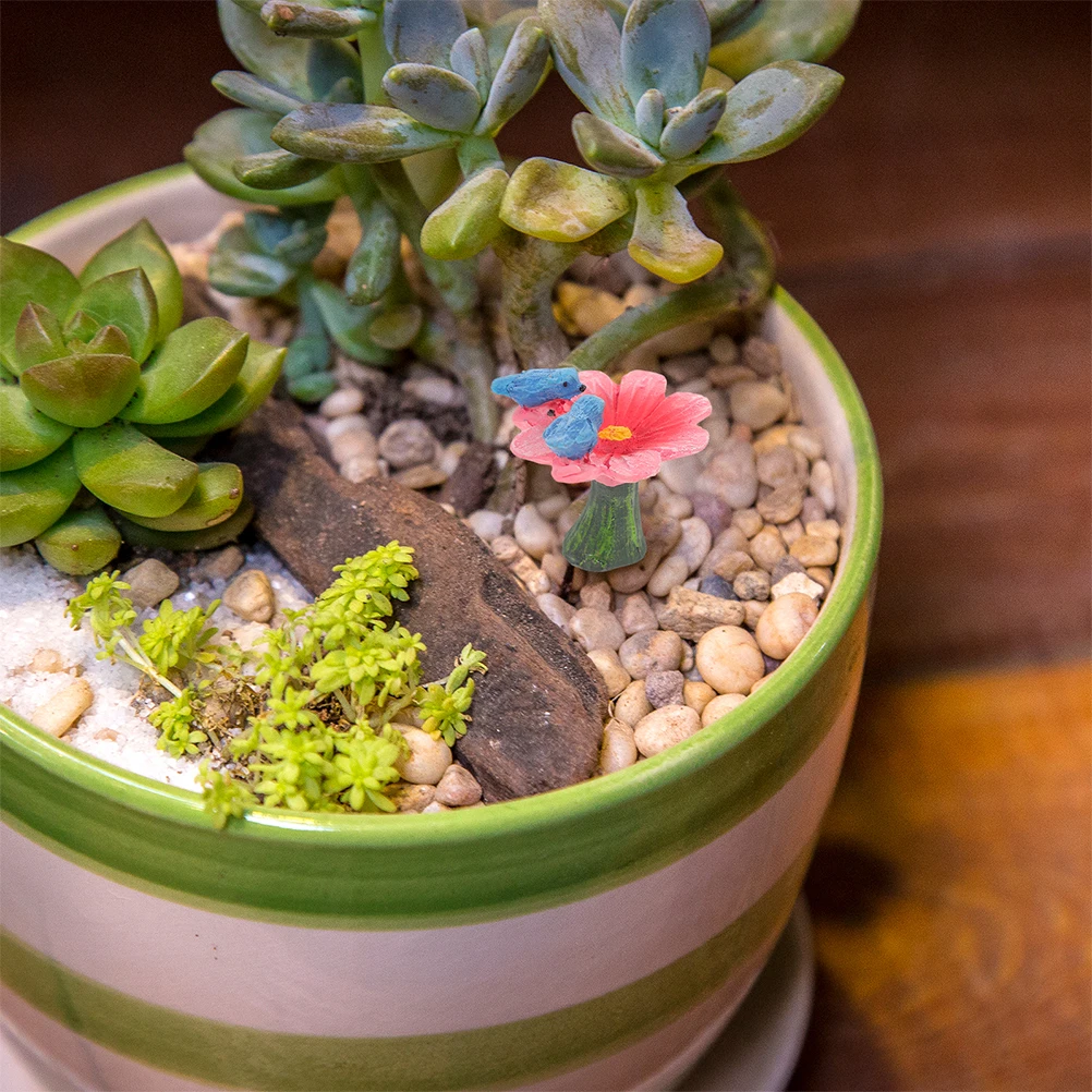 

2Pcs Micro Landscape Bird on Flower Fairy Tale Resin Mini Garden Ornament Desktop Bonsai Decoration Micro Landscape Decoration
