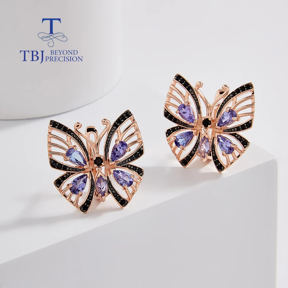 

Trendy Butterfly Style Silver Clasp Earrings Natural Precious Tanzanite Gemstone Luxury Jewelry for Women Wedding party gift