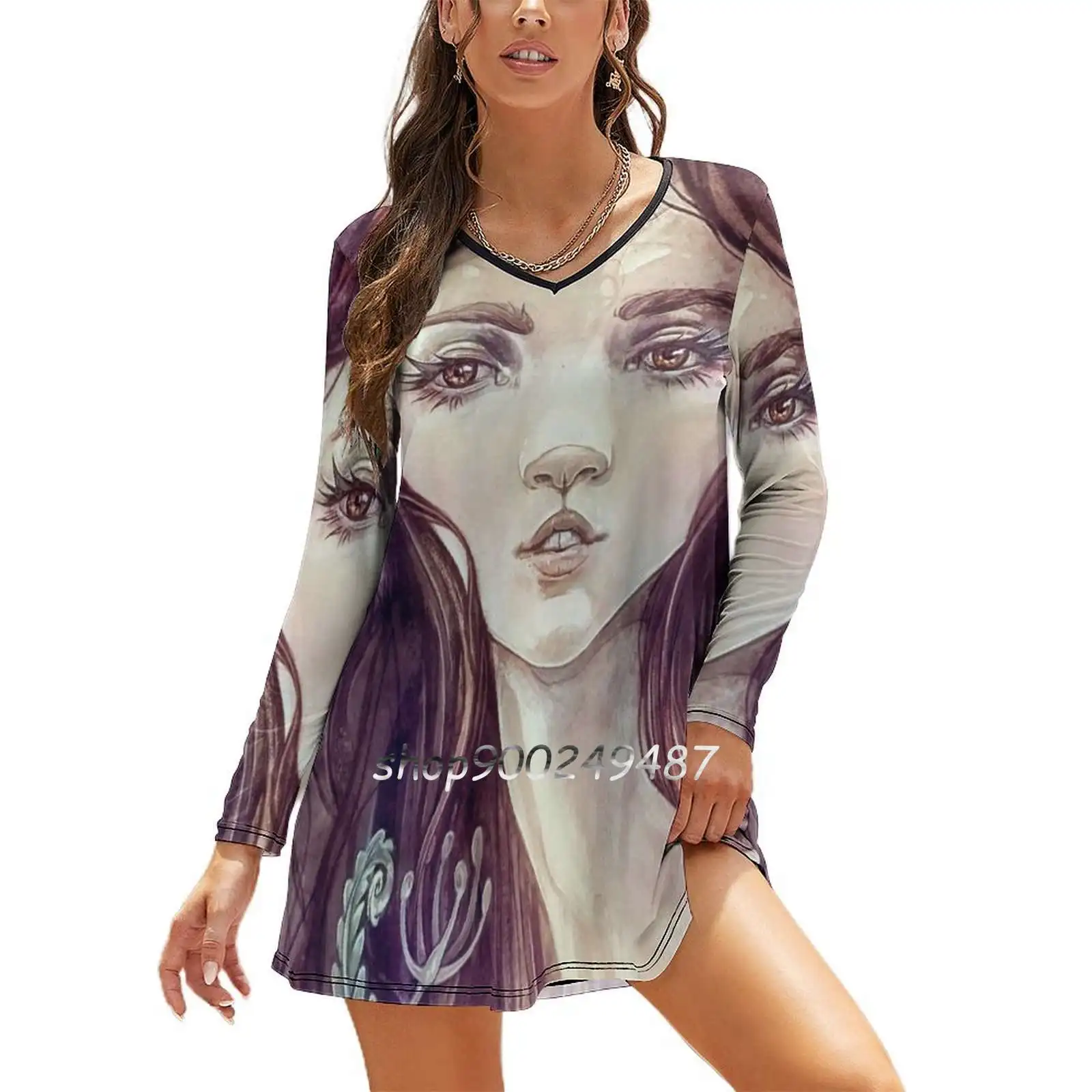 Forest Guardian Women Spring Autumn Long Sleeve Dress Female Casual Dress Faun Pansexual Portrait Womens Girls Fantasy Fantasy