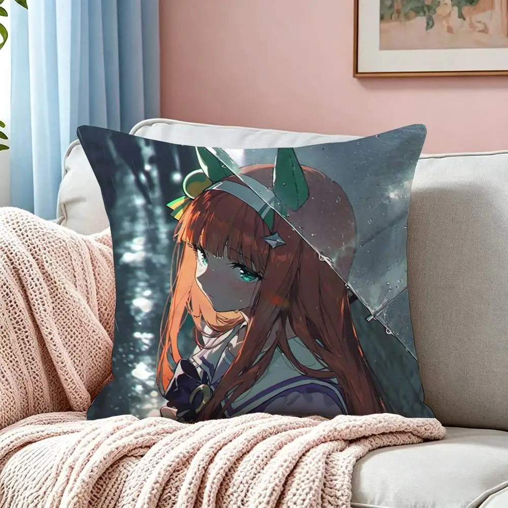 Anime Uma Musume S-Silence Suzuka  Pillow Case Square Double-Sided Sofa Cushion Cover Bedroom Bedside Pillow