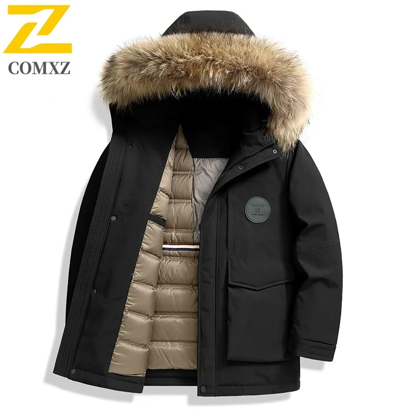 

COMXZ Mens Down Jacket Mao Collar Hood Collar Outdoor Working Lightweight Puffer Jacket Business Casual Comfortable Winter Coat