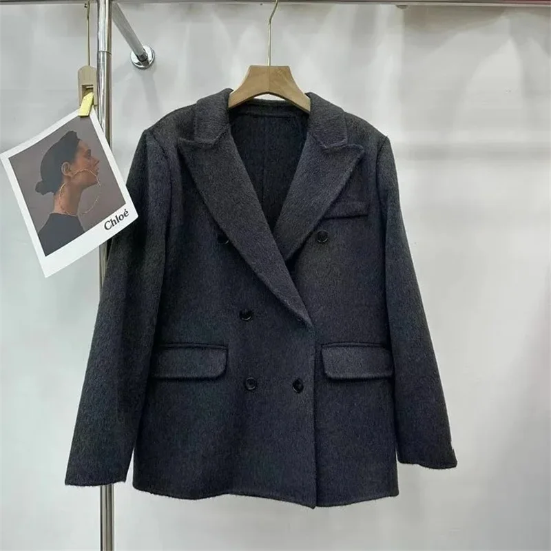 2025Winter Autumn Christmas Loose Wool Coat Jacket Belt Woolen Overcoat Korean Women Split Hem Cardigan Outerwear