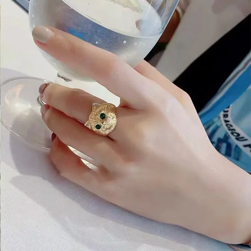 New fashion personality cute golden cat head AAA zircon rings for womenProm Party Anniversary Sisters Bestie Gifts Jewelry