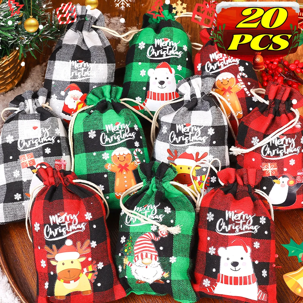 20/1 יח 'חג המולד שקית פשתן שקית xmas מתנה כיסויי ביסקוויטים אחסון עטיפה עבור שנה חדשה ילד טוב החבילה הסיטונאי