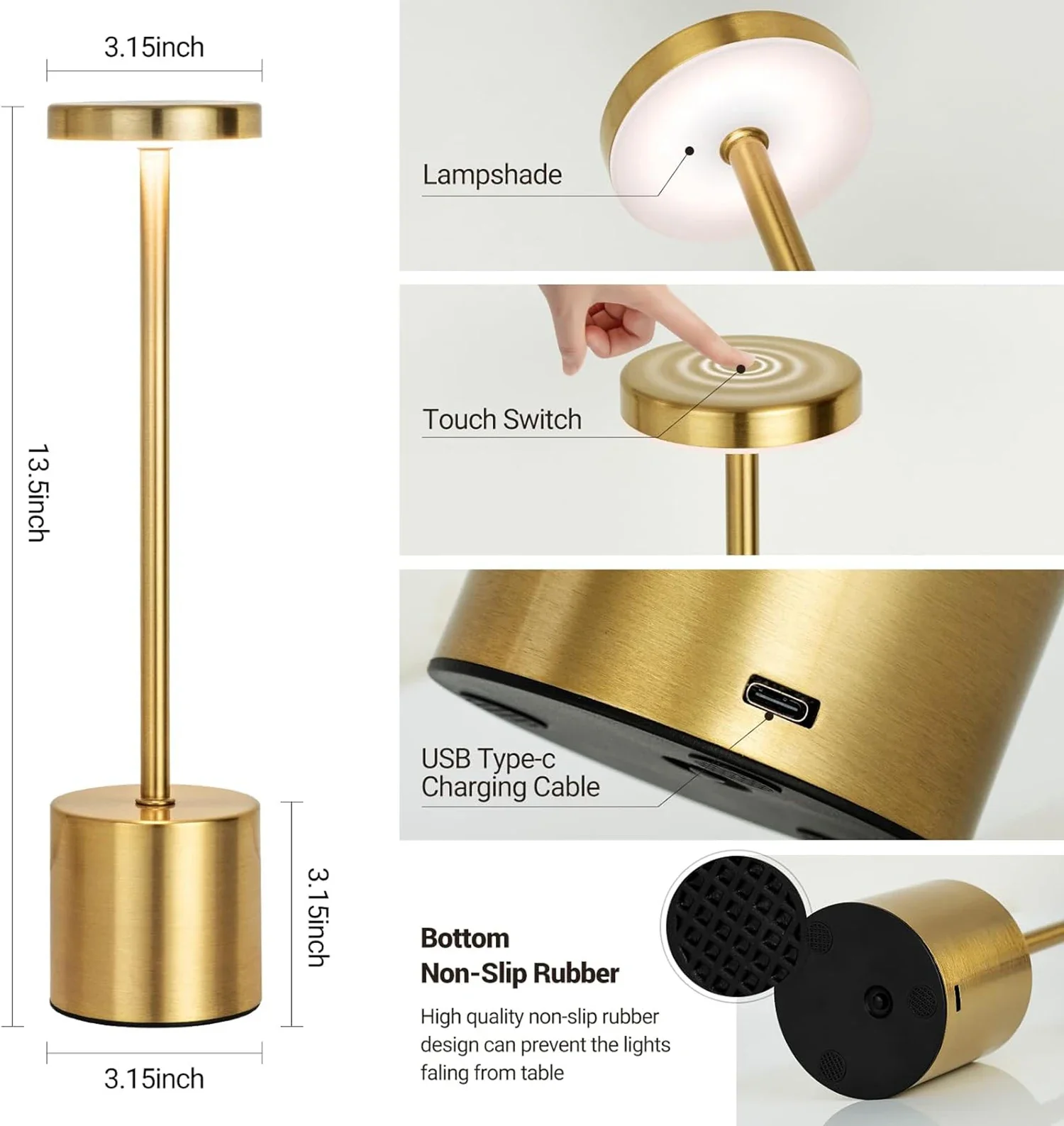 بسيطة LED قابلة للشحن اللمس مصباح طاولة معدني ثلاثة ألوان السرير الإبداعية المحيطة ضوء بار الديكور في الهواء الطلق ضوء الليل Si