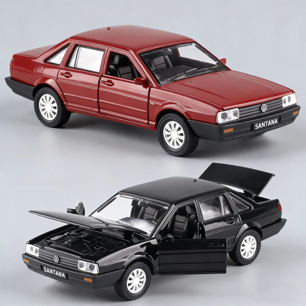 

Масштабная модель автомобиля Santana в стиле ретро, 1:32, металлическая, литая, с открывающимися дверями, рулевым управлением, амортизацией, звуком и светом, игрушка для детей, подарок