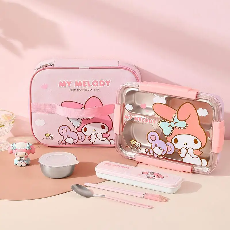 Sanrio My Melody Lunch Box Bag Kawaii Cinnamoroll Student Large Capacity Cartoon Cute Portable Waterproof Insulated Bento Bag