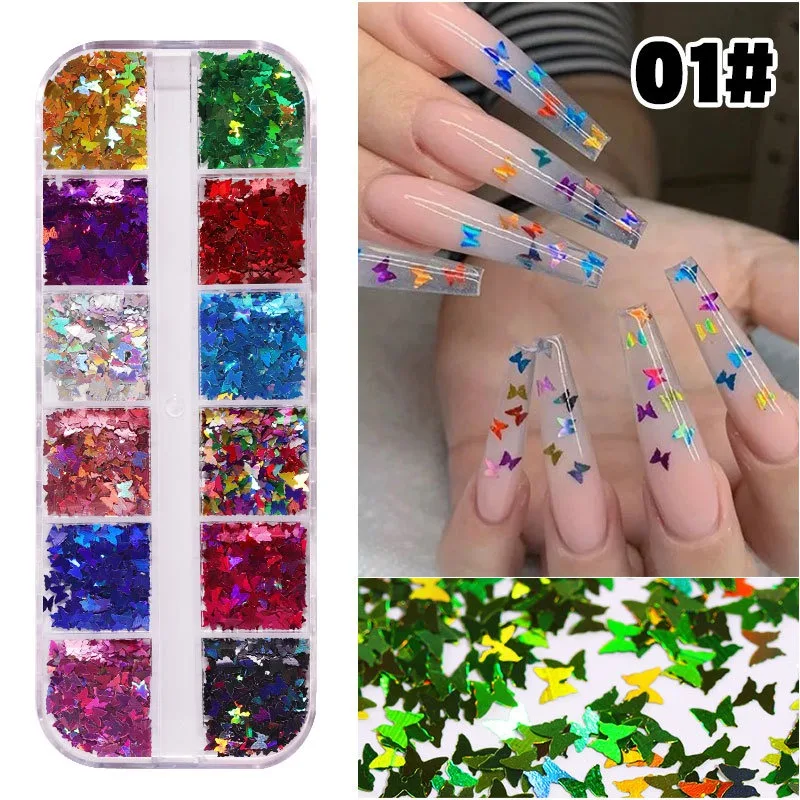 Cross Border Hot Style Nail Enhancement Sequins Ins Style Nail Gold and Silver Glitter Pink Heart-shaped Butterfly Patch Set Nai