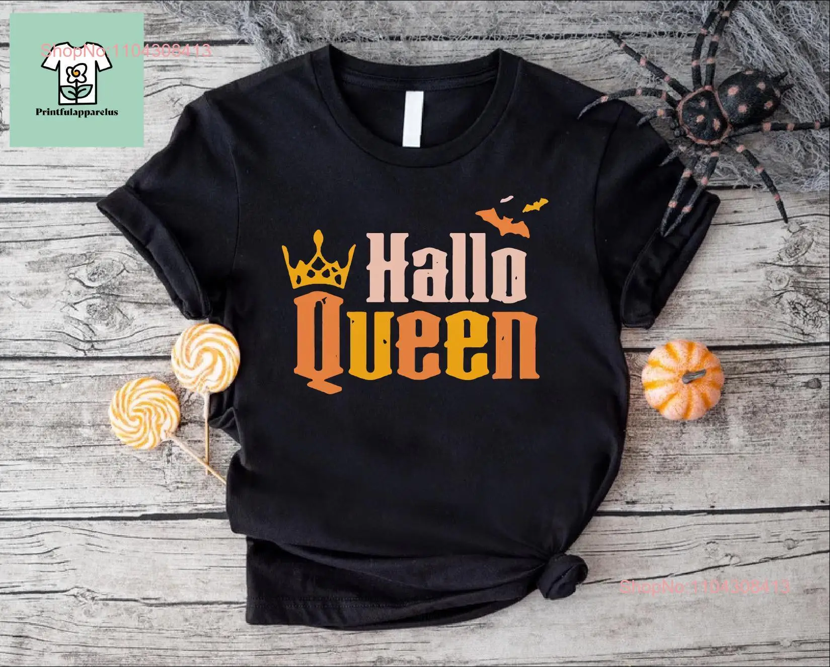 Hallo Queen T Shirt Halloween Womens Witchy GifT Mom Of long or short sleeves