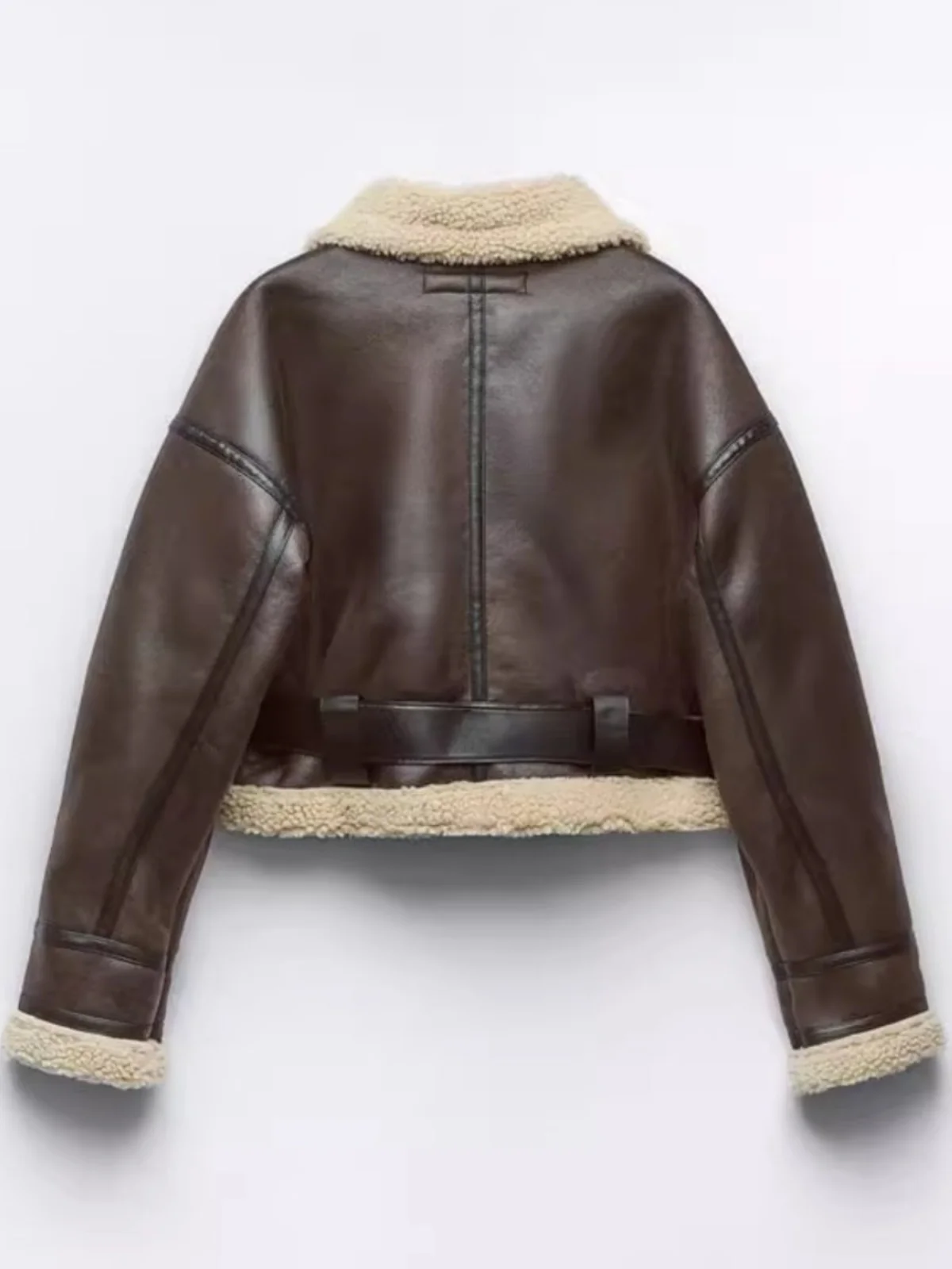 Double-Sided Lamb Fur Biker Sle ort Jaet Women's Inteated Leather And Fur Autumn Winter New Arrival Commute Sle Loo...