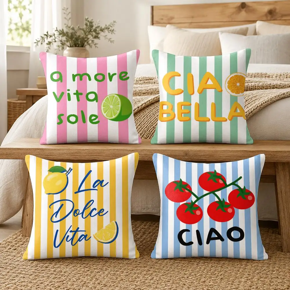 Italian Retro Vacation Style Cushion Cover Silky Short Plush Invisible Zipper Dustproof Sofa Pillow Case For Home Decor