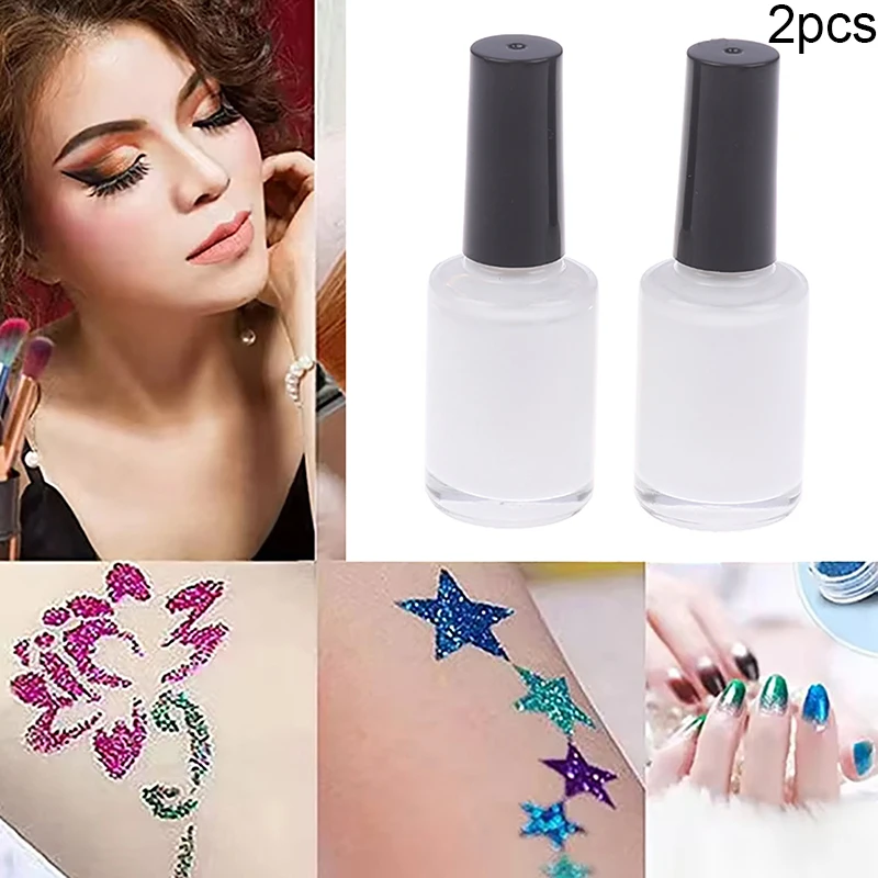 2Bottles Glitter Tattoo Body Glue Fashion Painted White Glue Body Adhesive For Temporary Glitter Tattoos Body Nail Art Tattoo