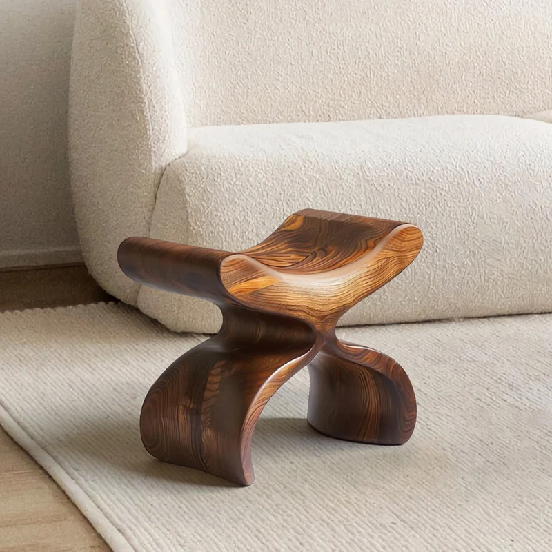 Modern art design sense high-end solid wood low stool home living room antique logs