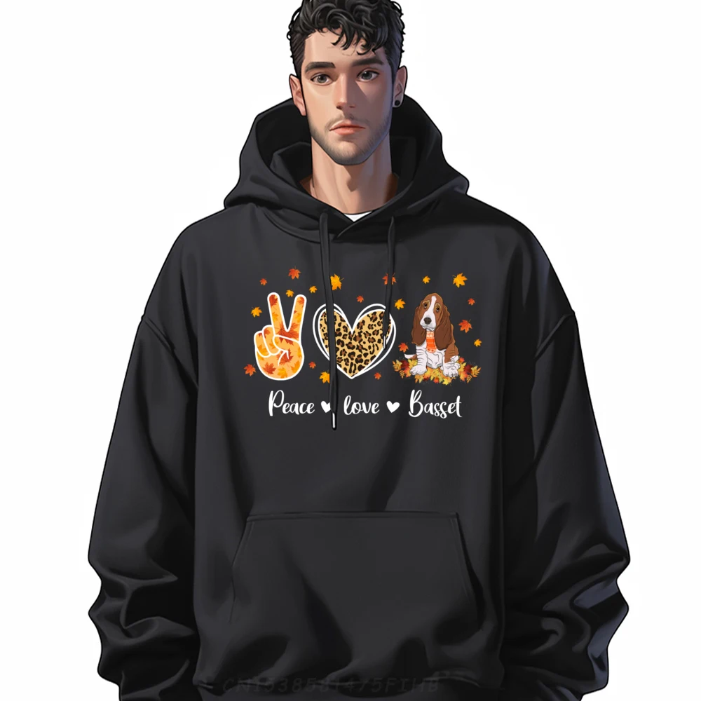 

Peace Love Basset Hound Funny Fall Leaves Christmas Pullover Hoodies For Men Comfortable New In Tops And Sweatshirts Hoodie