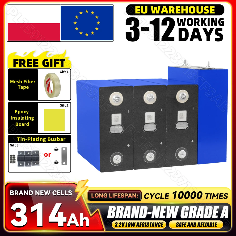 Nieuwe 314Ah Lifepo4 Batterij 10000 Cycli Lithium IJzer Fosfaat Cel Grote Capaciteit 320Ah-330Ah met 3 Accessoires als Cadeau voor Camping, Camper, Boot, Golfkar