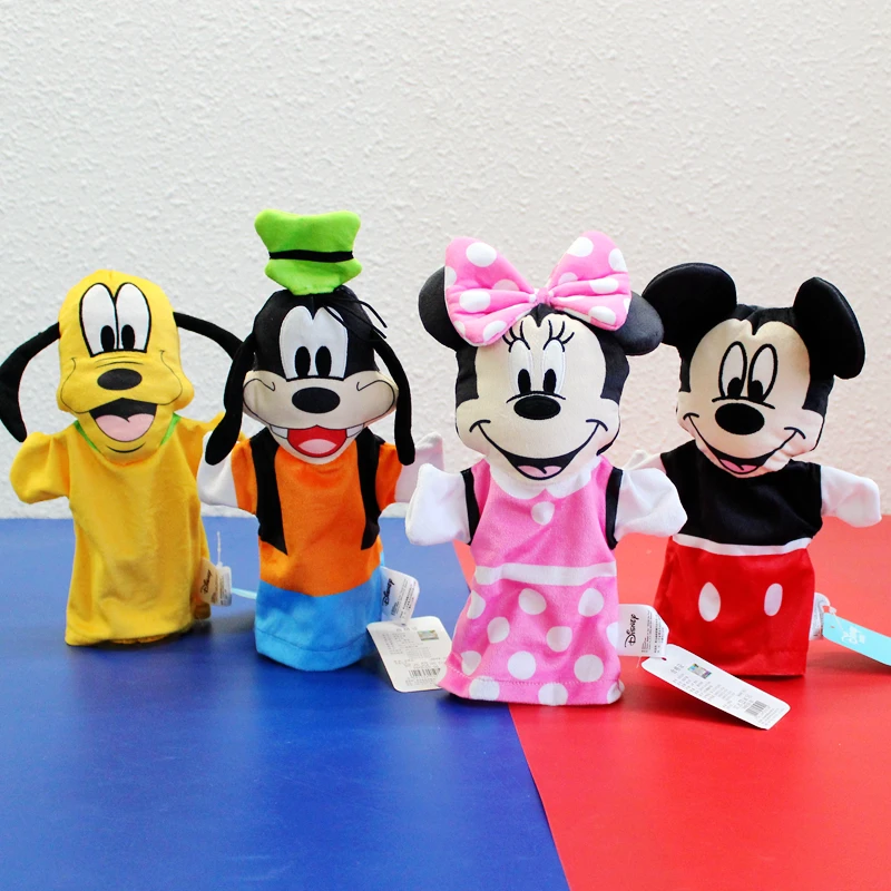 Disney Handpuppe Mickey Minnie Donald Gänseblümchen Ente Pluto Lovley Plüsch Anime Puppen Geschichte Spielzeug für Baby Kinder Weihnachts geschenke