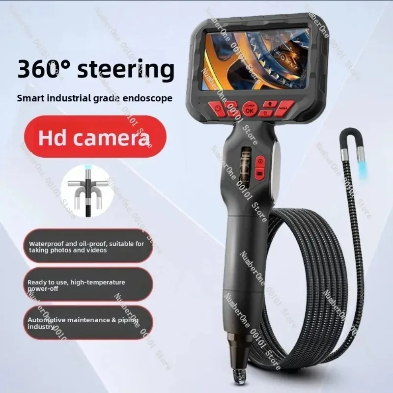 Industrial Endoscope 360 Degree Rotating HD Pipe Inspection Camera with 5 Inch IPS Screen for Car Engine Wall Duct